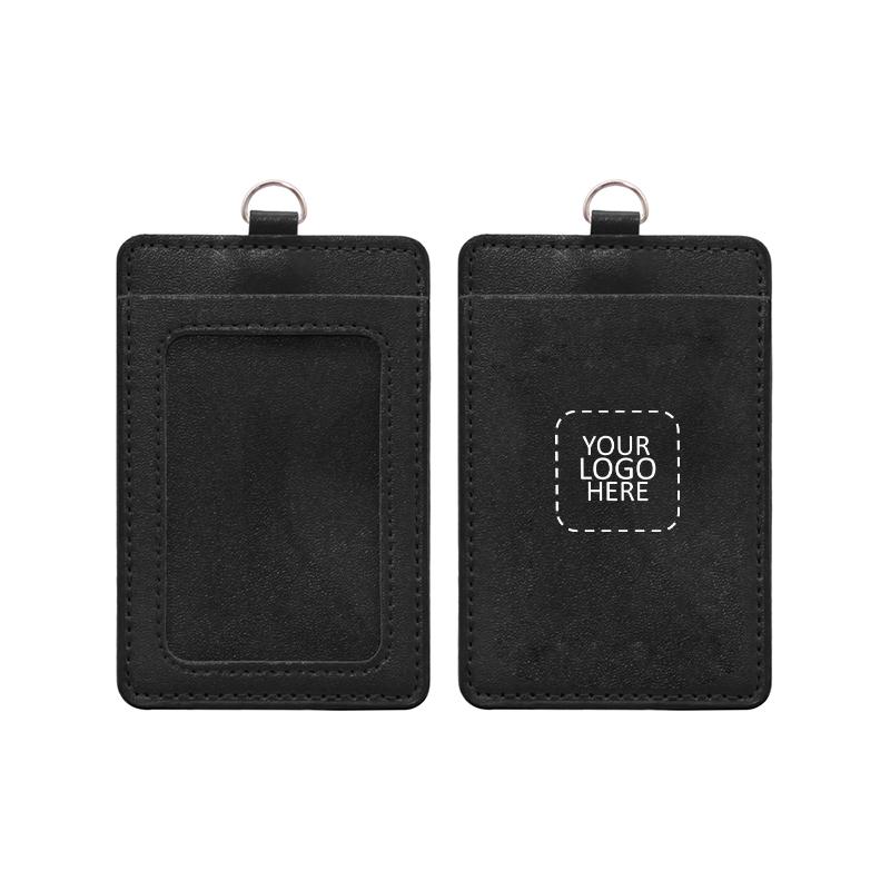 Premium PU Leather ID Card Holder Vertical - Black with Logo